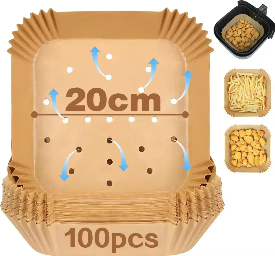 Einweg Luftfritteusenpapier XXL quadratisch 20x23 cm für Airfryer Tablett