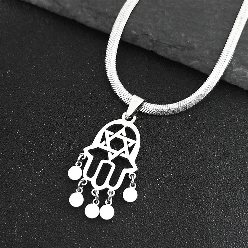 Edelstahl Anhänger Halskette mit Hexagramm und Quaste für Damen Herren