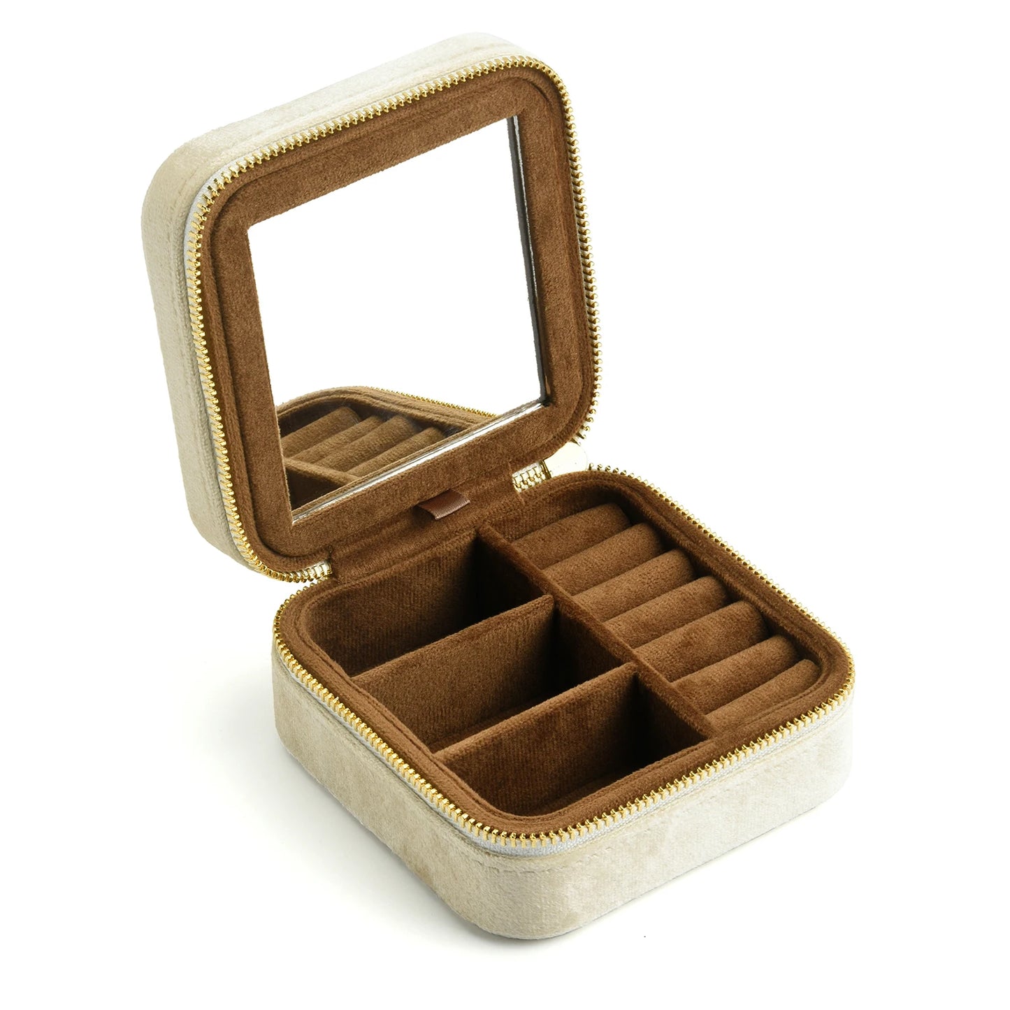 TAIMY Vintage Samt Reise-Schmuckbox Grün mit Spiegel Organizer