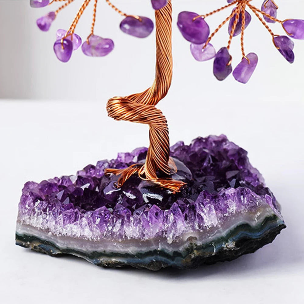 Amethyst Heilkristall Baum mit Sockel – Drahtgewickelte Steindekoration