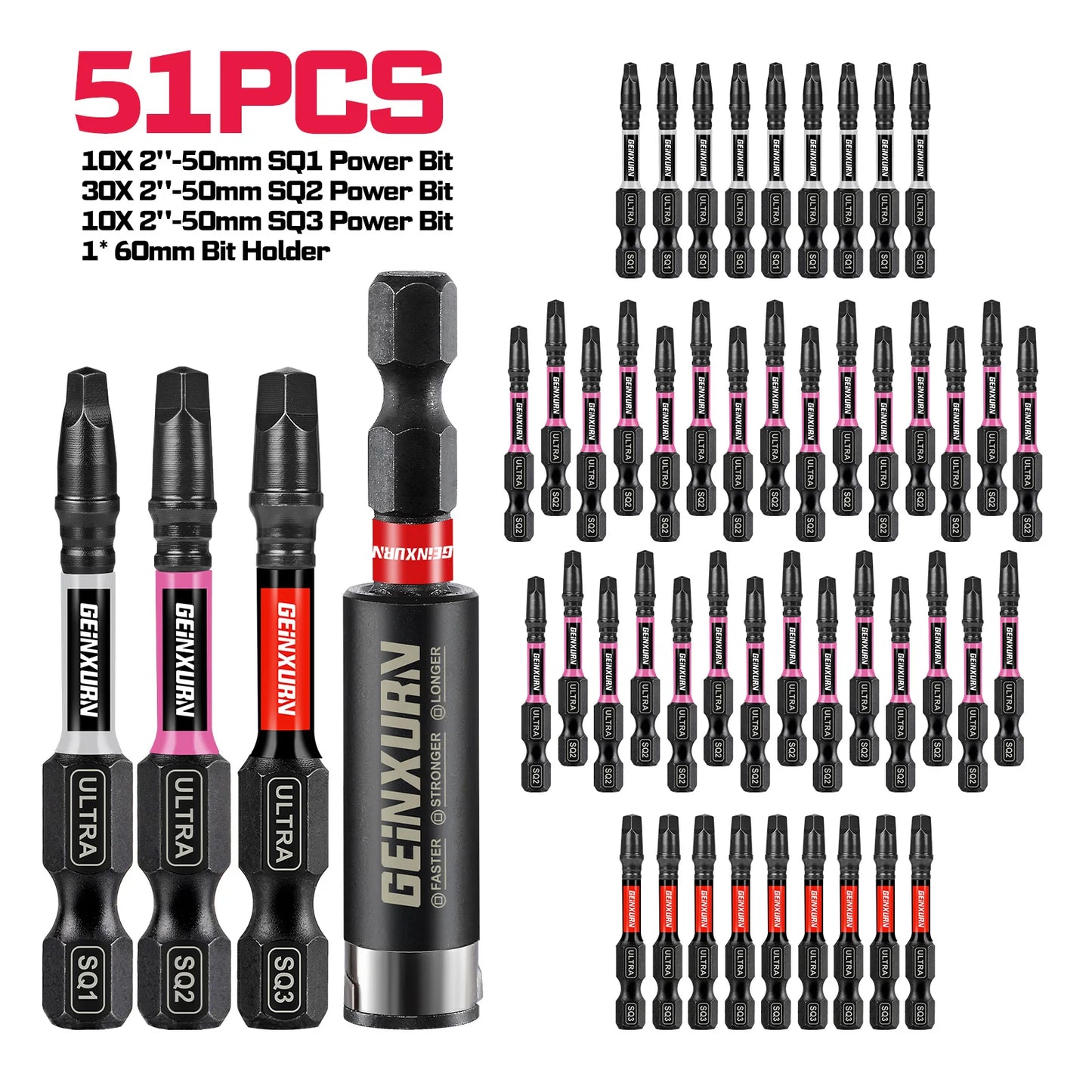 S2 Stahl Magnetisches Vierkant Schrauber-Bit-Set für Schlagschrauber