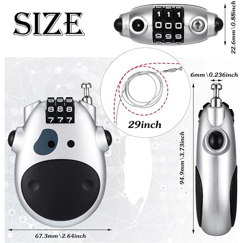 Verstellbares 3-stelliges Kabel Zahlenschloss aus Stahl