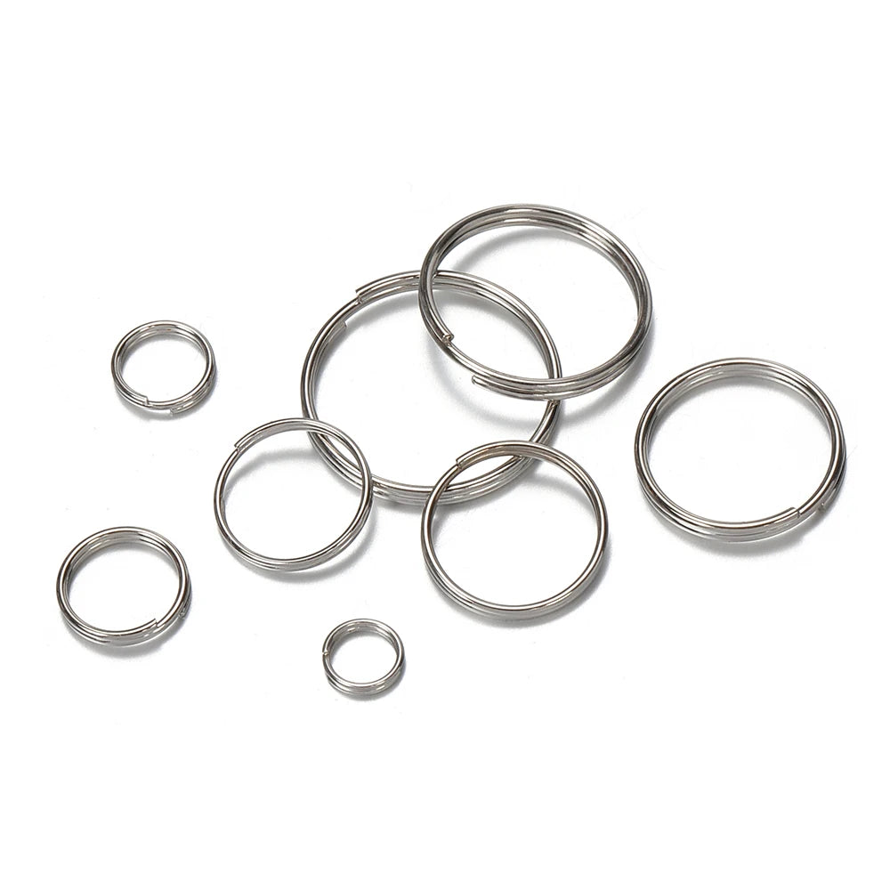 50x Edelstahl Schlüsselanhänger Ringe DIY Zubehör 6-20mm rhodiniert