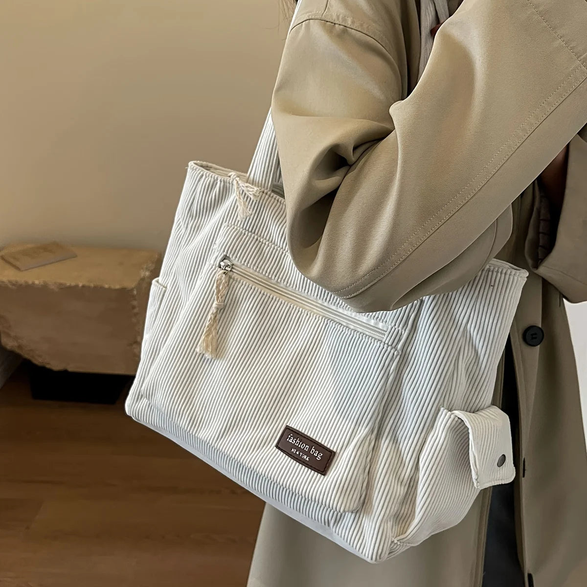 Cord-Einkaufstasche mit Innentaschen – vielseitige Umhängetasche-Yabubest - Home & More