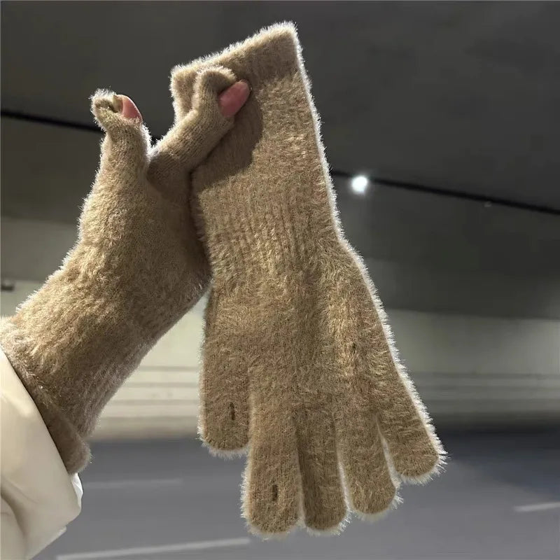 Warme Gestrickte Damen Handschuhe mit Nerz Wolle Schutz