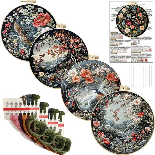 Kreuzstich Stickset mit Tier Blumenmotiv für kreative Wandgestaltung