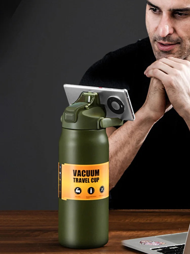 Premium Edelstahl-Thermoskanne mit Strohhalm, 24h kalt & 8h heiß, BPA-frei