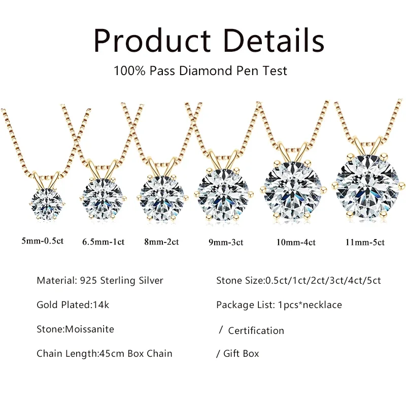 Echte Moissanit Solitaire Halskette 925 Silber mit Zertifikat