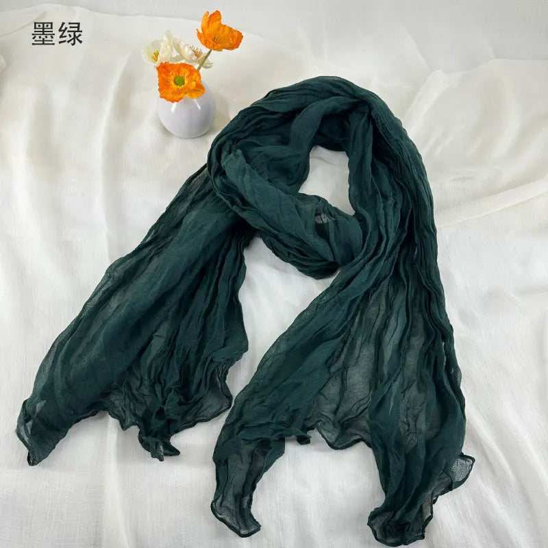 Damen Schal Baumwolle Leinen Plissiert Retro Bohemian Stil 180x90 cm