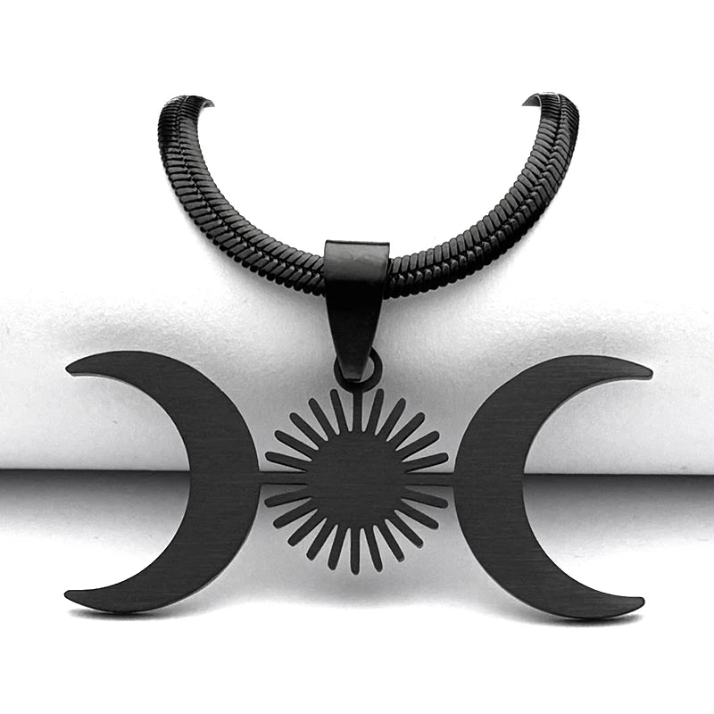 Unisex Edelstahl Halskette Dreifache Mondgöttin Gold Farbe Verstellbar