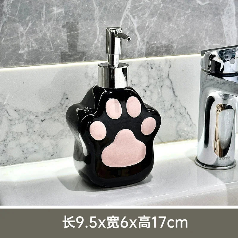 Keramikseifenspender mit Katzenpfoten Motiv für Dusche und Bad