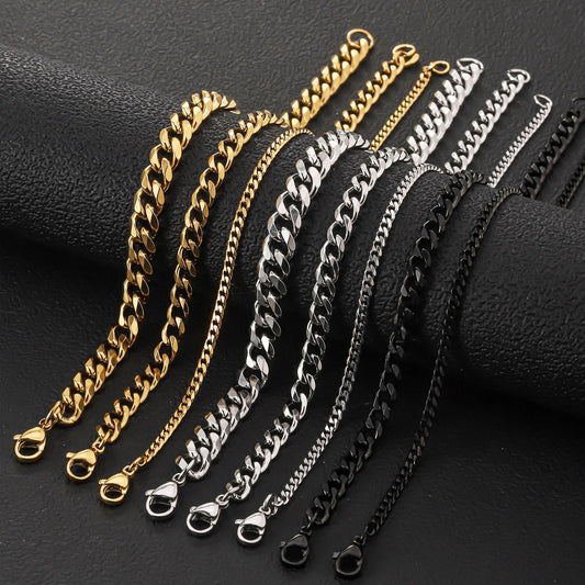 Edelstahl Cuban Link Kette Unisex 3-12mm Breite für Punk Goth Style Schmuck