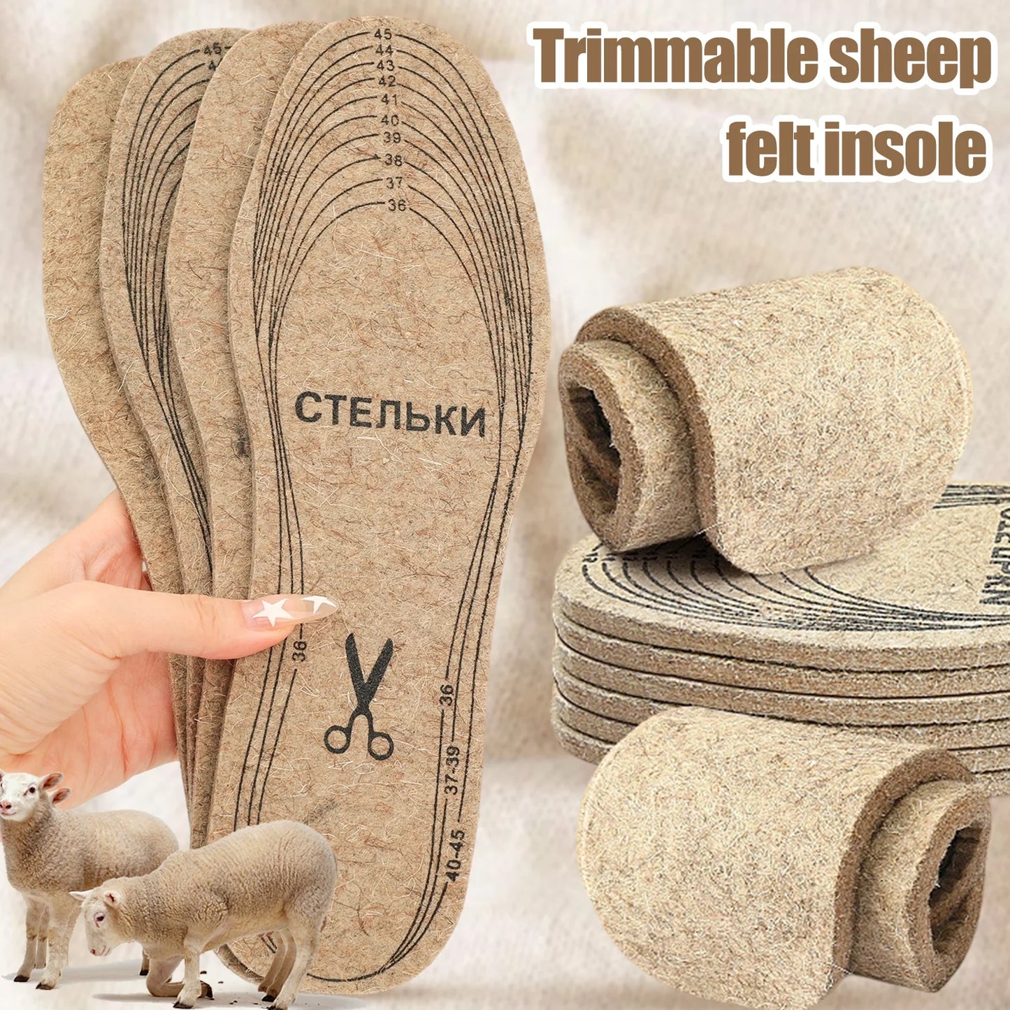 Warme schoene Wollfilz Einlegesohlen fuer mehr Komfort im Schuh