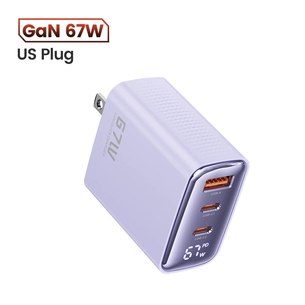 67W GaN USB-C Netzteil Digitalanzeige für Laptop, Tablet, Smartphone schnell