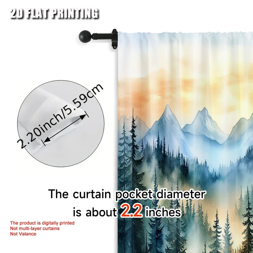 Vorhänge im Waldbergen Design aus langlebigem Polyester 2er Set