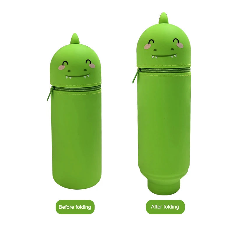 Niedliches 2-in-1 Silikon Federmäppchen mit Reißverschluss und Stifthalter