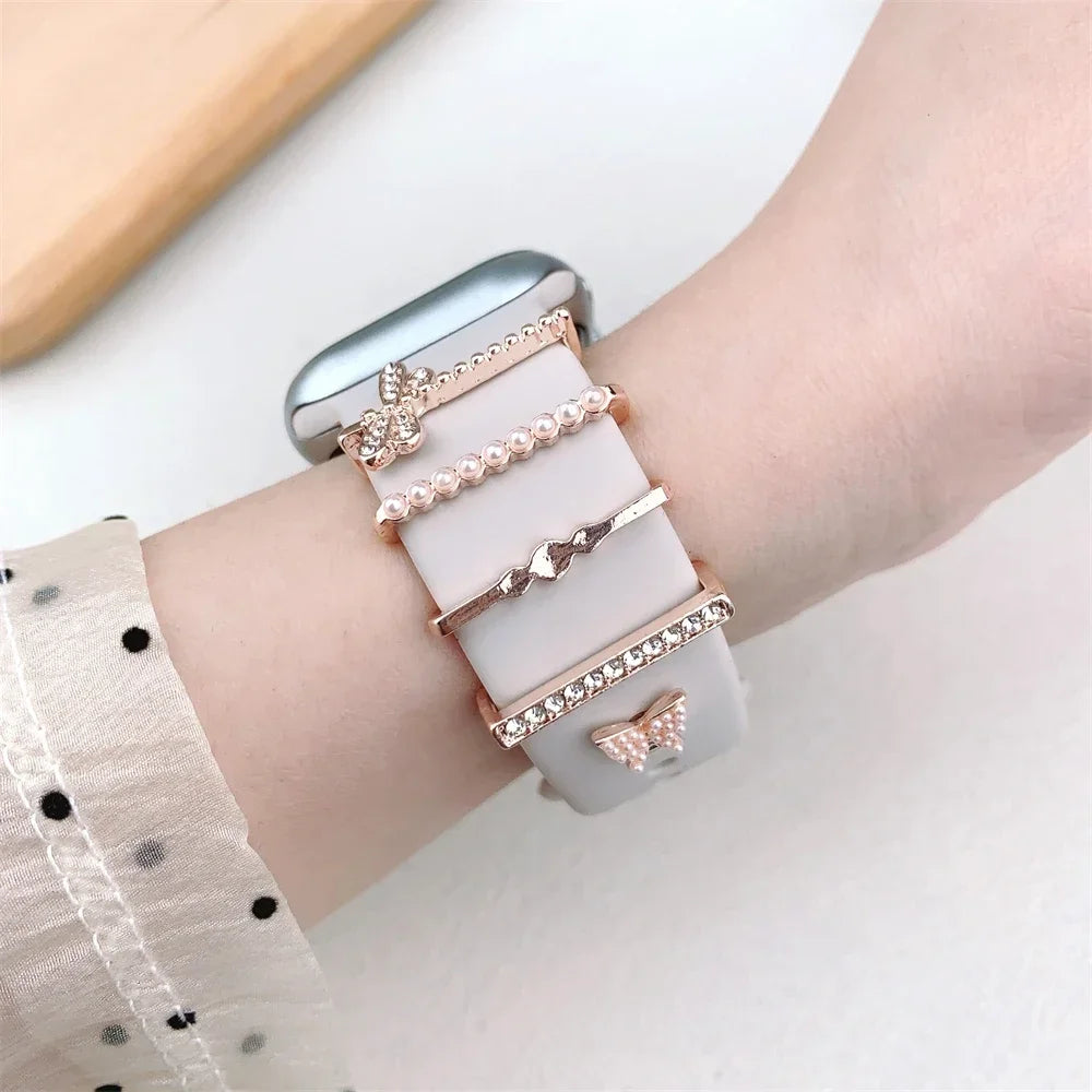 Mode Strap Dekorative Ring Für Apple Watch Band Diamant Schmuck Ornament Armband Metall Charms Silikon Armband Zubehör-Yabubest - Home & More