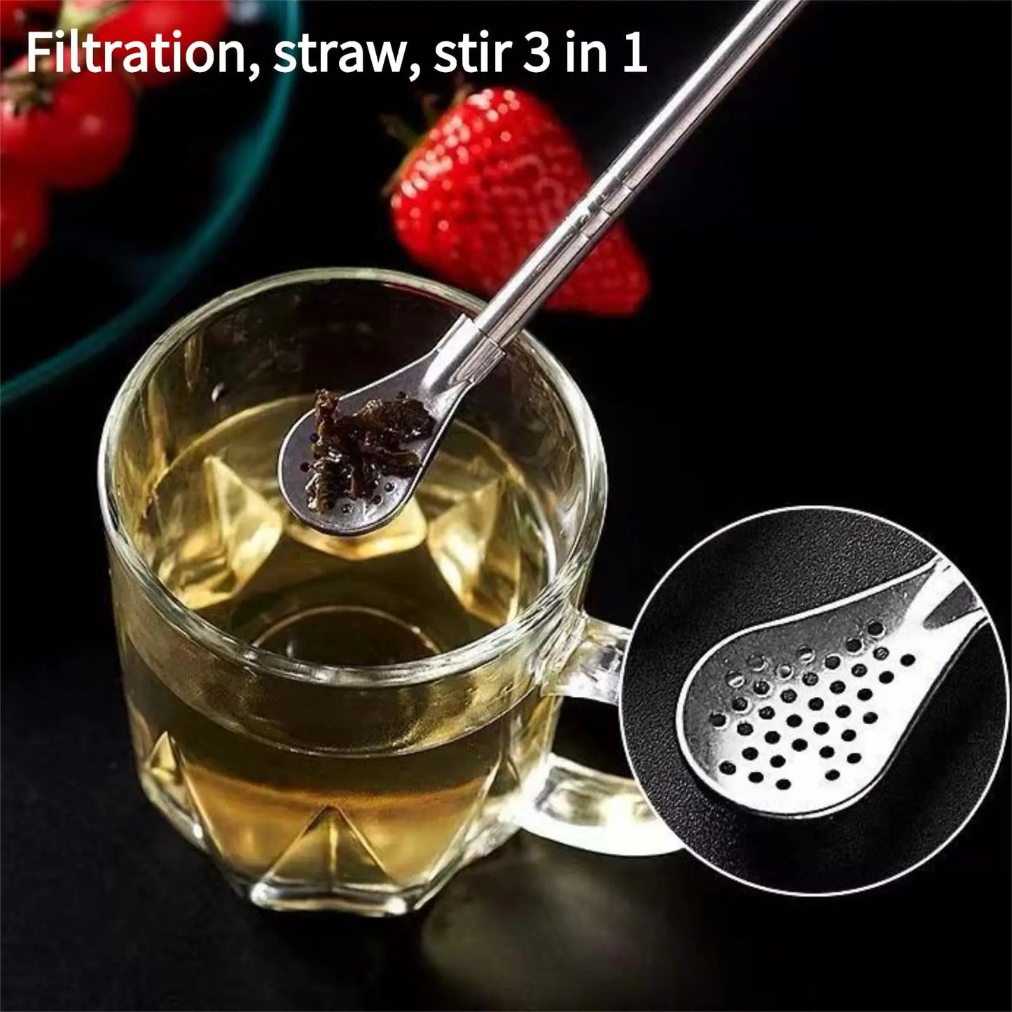 Wiederverwendbare Edelstahl Trinkhalme mit Filter und Reinigungsbürste