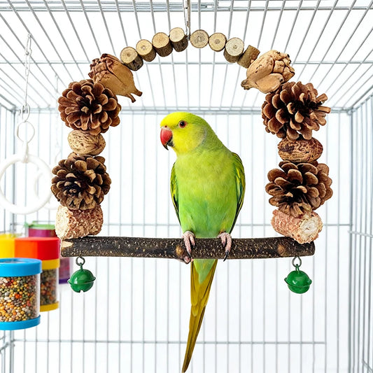 Natürliche Papageienschaukel mit Kauspielzeug Set für Vögel Holzspielzeug
