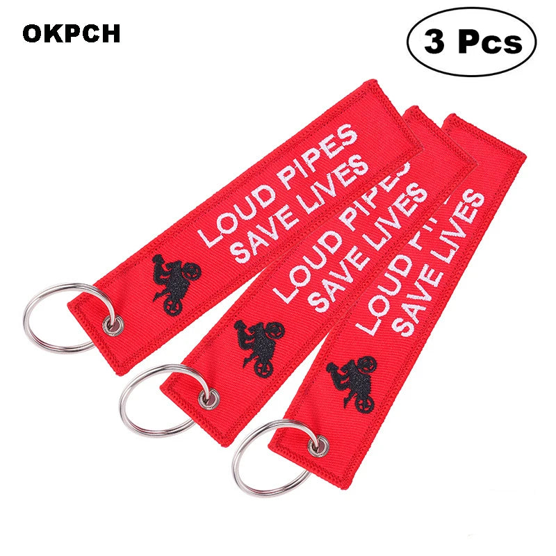 3-teiliges Schlüsselanhänger Set Bestickte Metallanhänger für Autos Motorräder