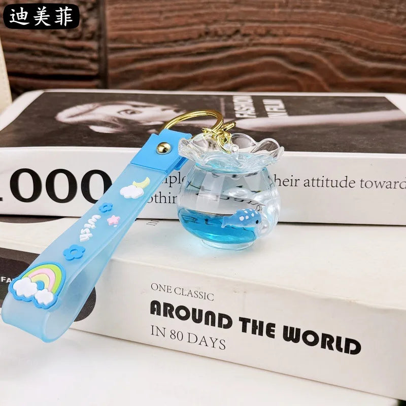 Niedlicher Ozean schwimmender Acryl Schlüsselanhänger mit Tasche Anhänger