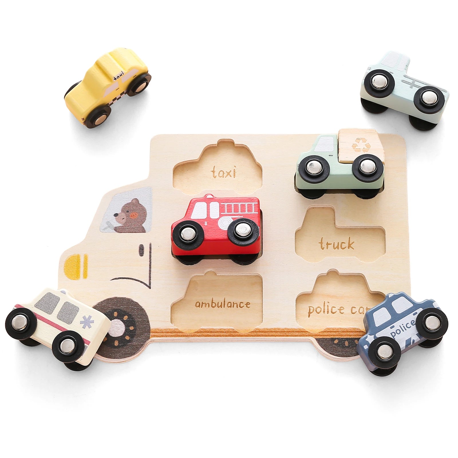 Holz 3D Puzzle Auto für Babys und Kleinkinder, Montessori Spiel