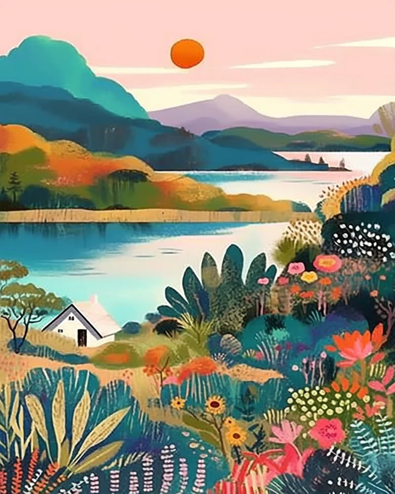 Malen nach Zahlen Leinwand Landschaft DIY Acrylfarbe Kunstwerk Set