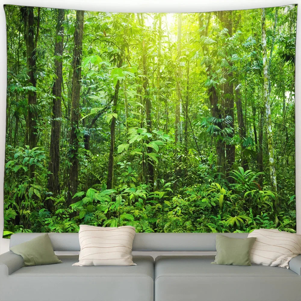 Ländliche Landschafts Tapisserie mit Wald und Wasserfall Motiv