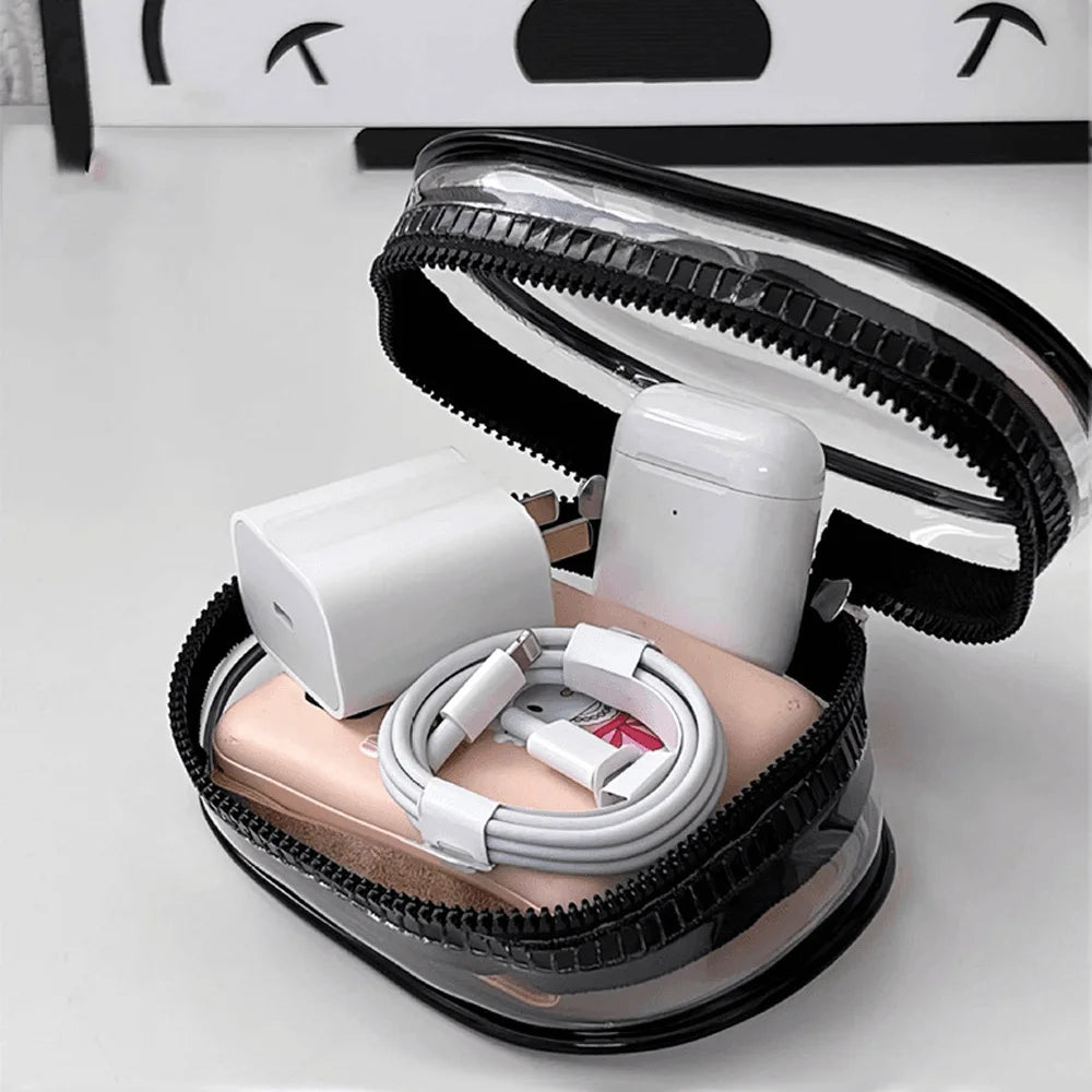 Tragbare Mini-Aufbewahrungstasche mit durchsichtigem Reißverschluss und Schlüsselanhänger