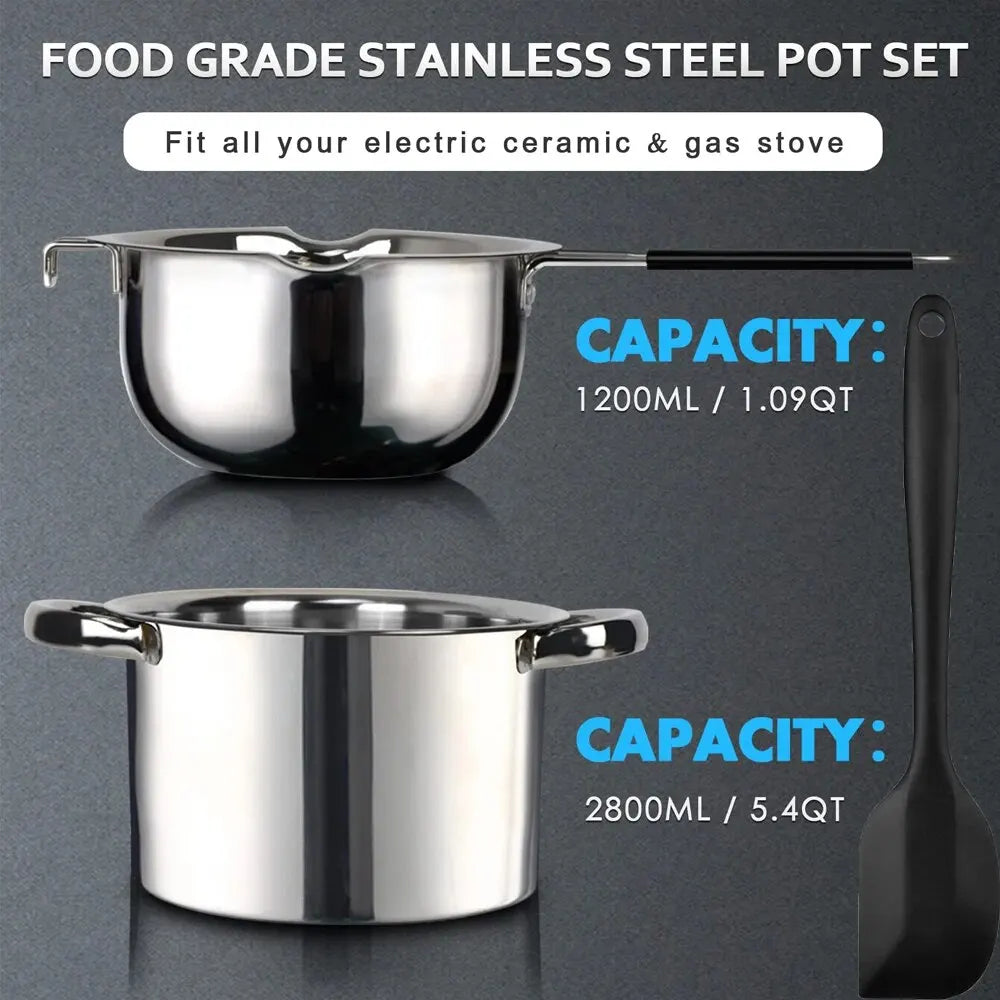 Schmelztiegel 1200ml mit 2400ml Edelstahl Topf zum Kerzen Wachs Schmelzen