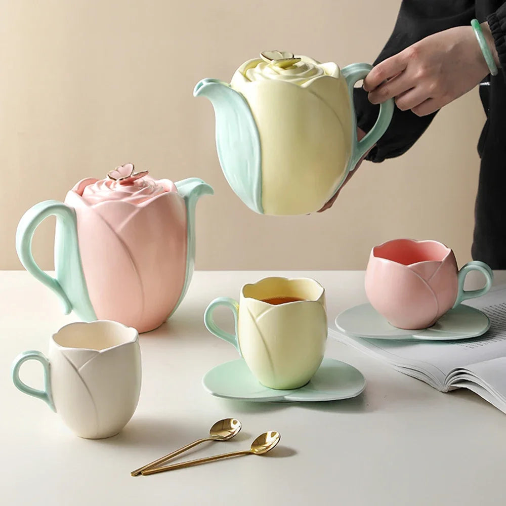 Elegantes Tulpe Keramik-Kaffeetassen-Set 280/320ml, mikrowellen- - spülmaschinenfest