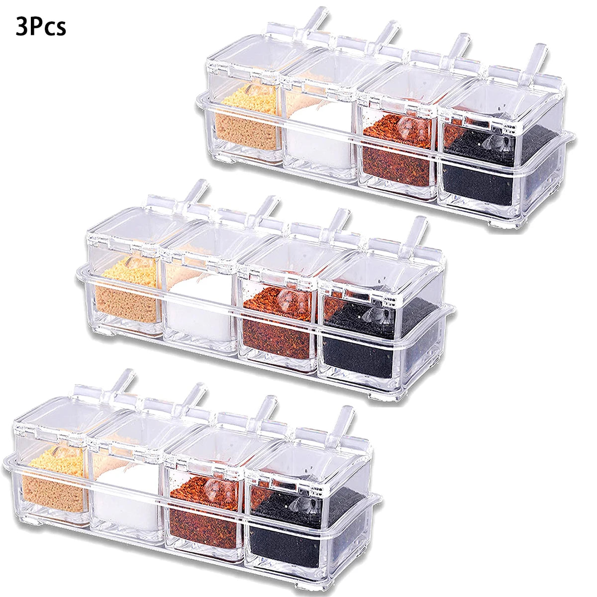 Klarer Gewürzbehälter Löffel Deckel für Salz Zucker Pfeffer Küche Organizer