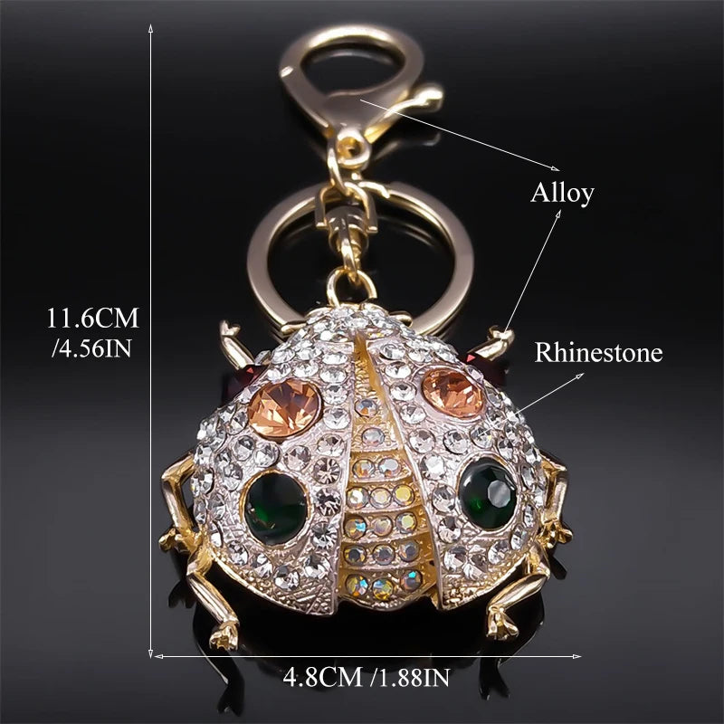 Schöner Marienkäfer Schlüsselanhänger aus Metall mit Strasssteinen als Geschenk-Yabubest - Home & More