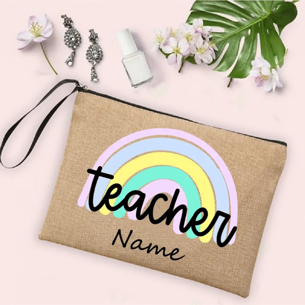 Personalisierte Leinwand Make up Tasche Regenbogen Design