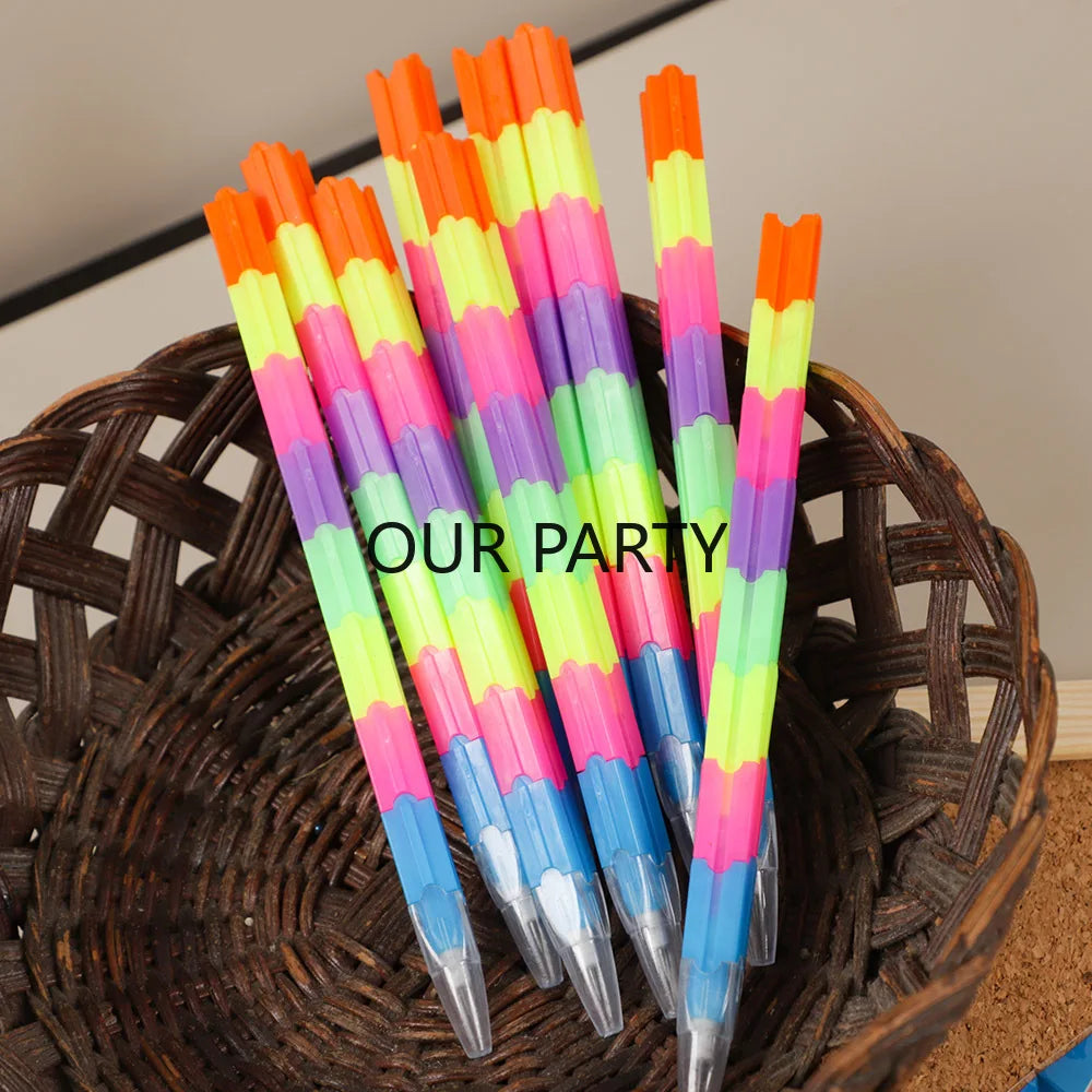 12er Set Stapelbare Regenbogen Blockstifte als Partygeschenk Kinder
