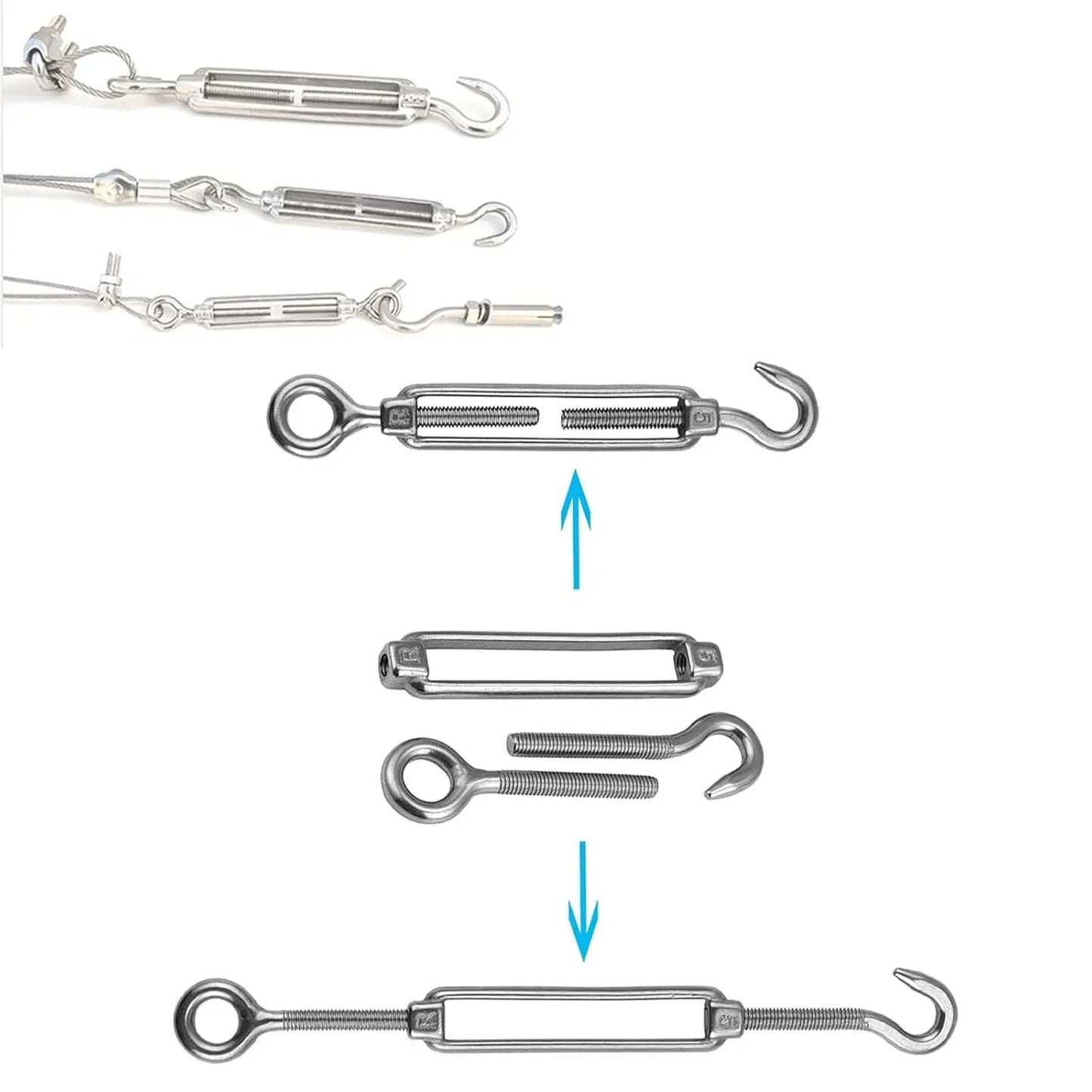 Edelstahl Haken und Öse Spanner Einstellbar Draht Seil Spannung Segel Garten-Yabubest - Home & More
