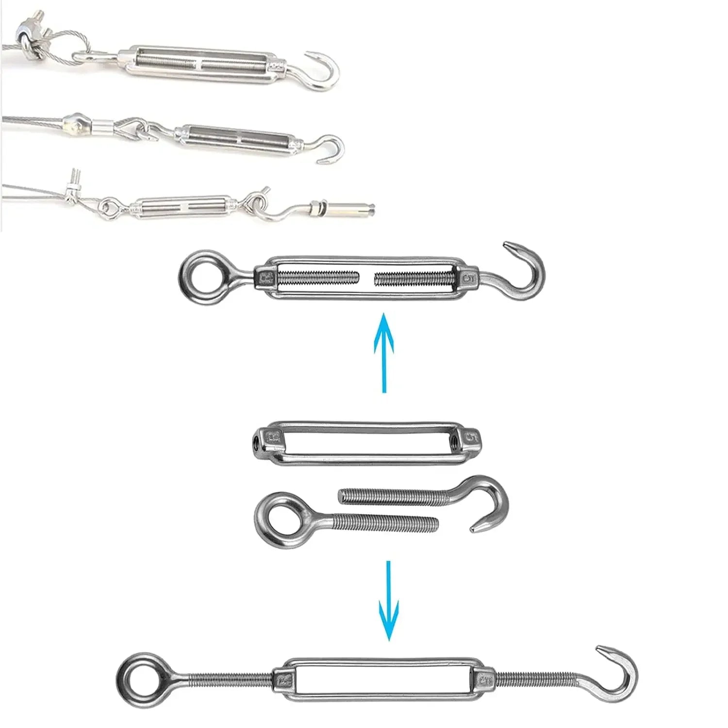 Edelstahl Haken und Öse Spanner Einstellbar Draht Seil Spannung Segel Garten-Yabubest - Home & More