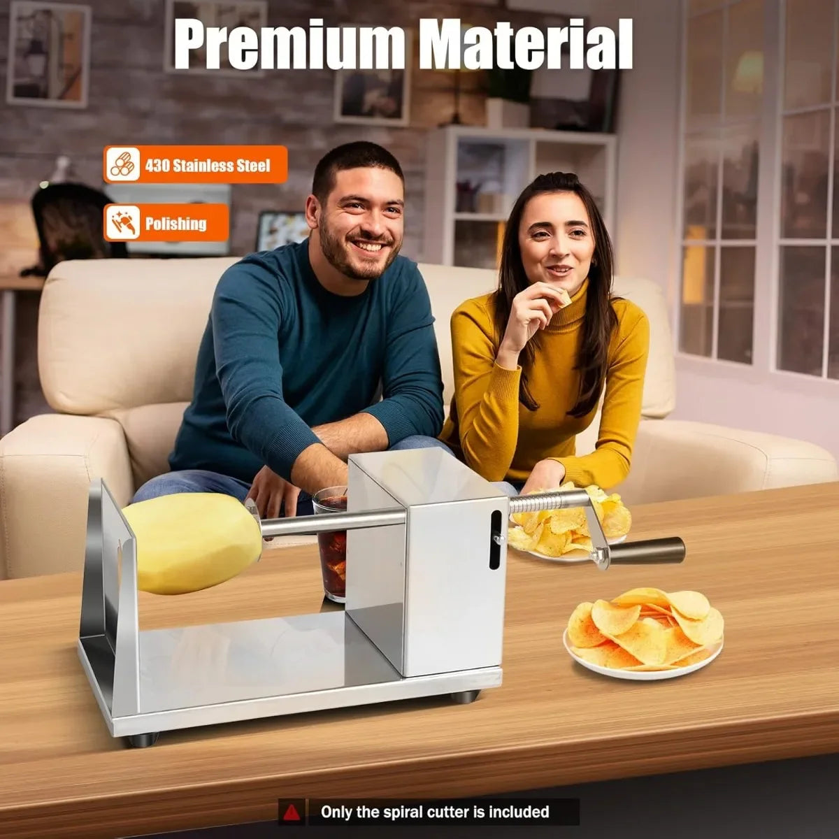 Manueller Kartoffel-Spiralschneider aus Edelstahl, spiralförmiger Twister-Kartoffelschneider, Gemüse- und Obstschneider mit 3 Klingen aus Edelstahl-Yabubest - Home & More