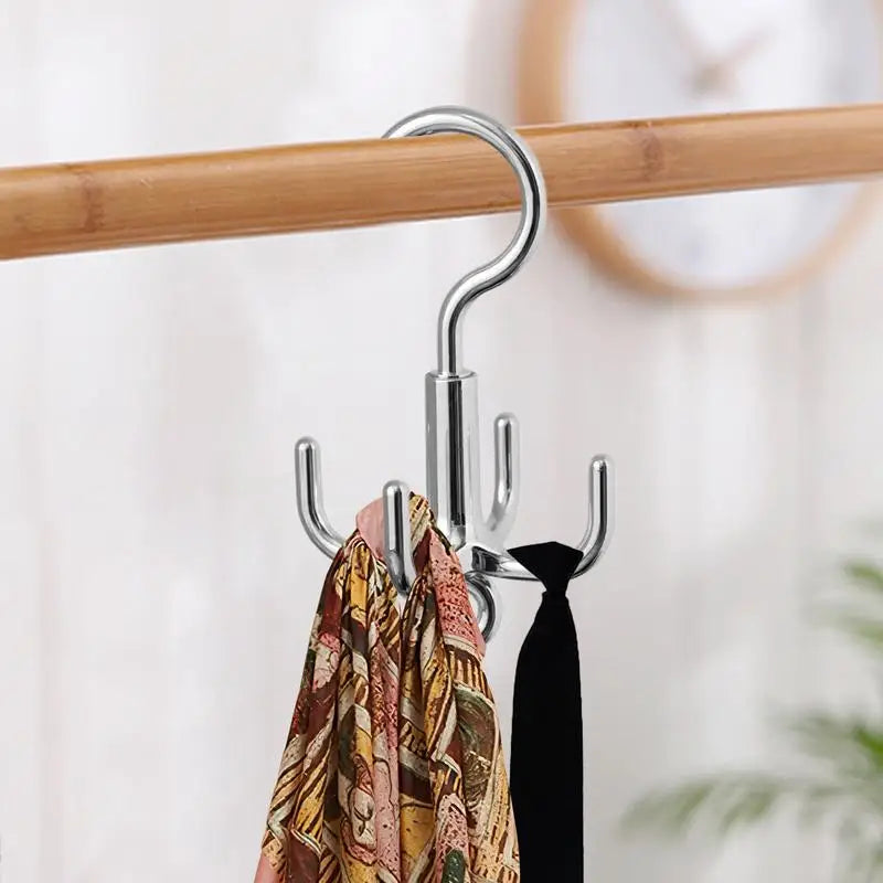 360° Drehbarer Schrankhaken aus Polyester mit 4 Haken für Gürtel - Taschen