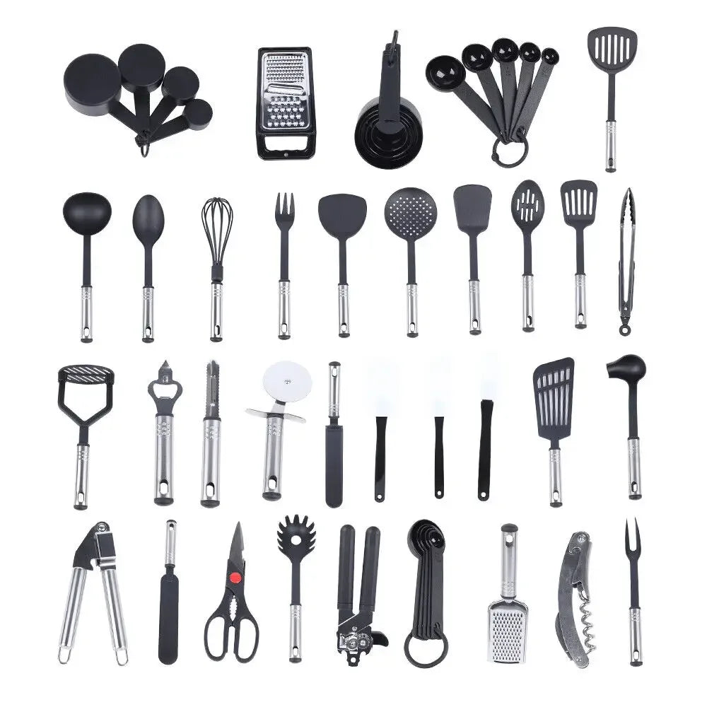 40-teiliges Küchenhelfer Set aus Edelstahl mit Antihaftbeschichtung Schwarz-Yabubest - Home & More