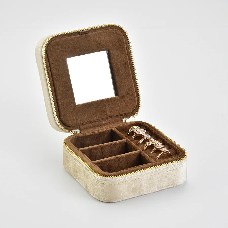 TAIMY Vintage Samt Reise-Schmuckbox Grün mit Spiegel Organizer