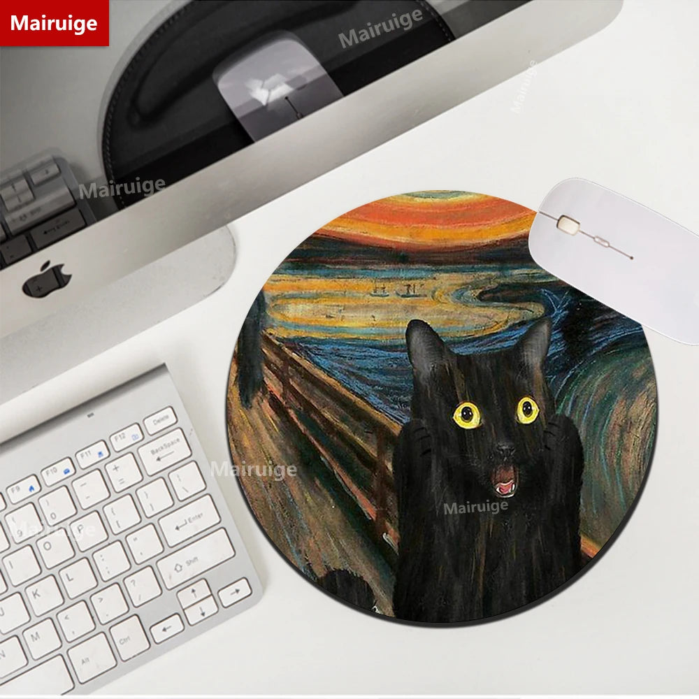 Rundes Mauspad 22cm - Niedliches Katzen Design - Van Gogh Stil für Gamer