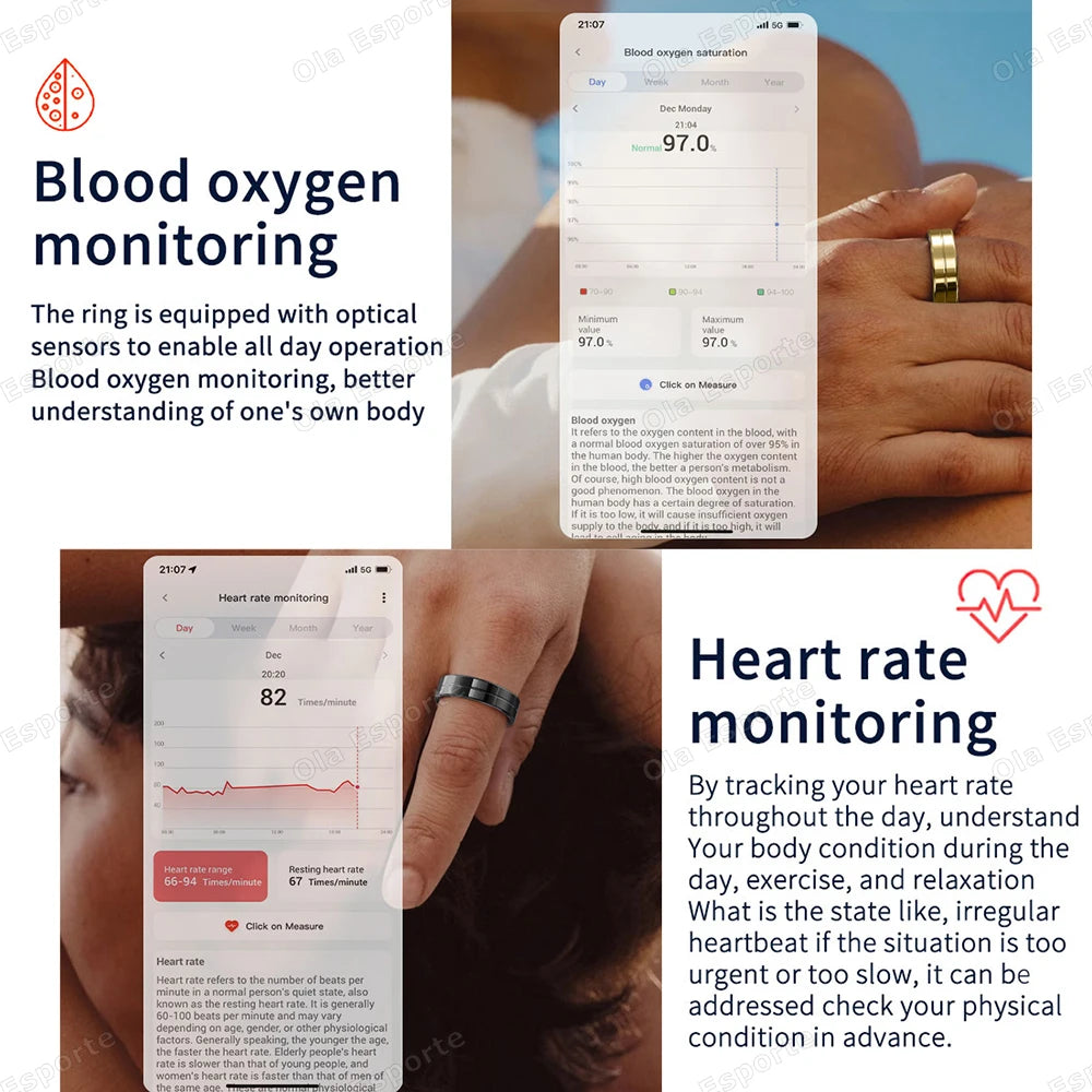 Wasserdichter Smart Ring mit Herzfrequenz und Blutdruck Sensor