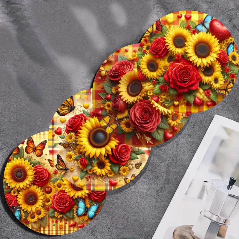 4er Set bunte Sonnenblumen Holz-Untersetzer rutschfest für Küche Büro