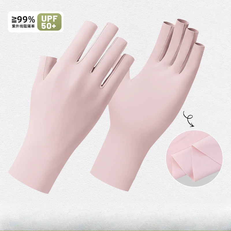 Damen elastische Anti-UV Halbfinger Handschuhe Sommer Radfahren Fäustlinge