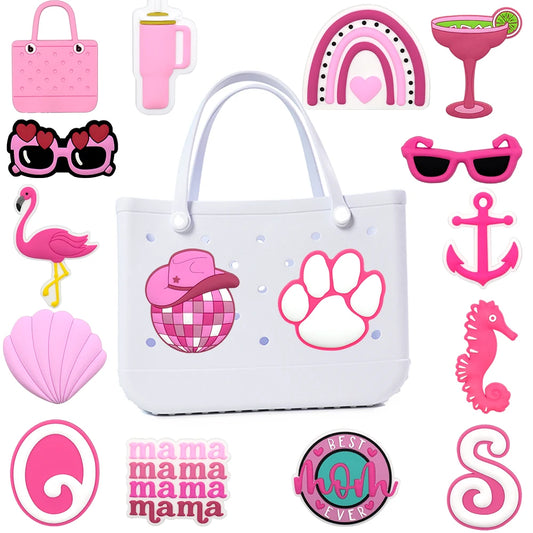 Rosa Taschenanhänger mit Muschel Seepferdchen Sonnenbrille Design