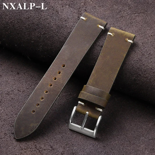 18-22mm Vintage Ölwachs Leder Uhrenarmband mit Handgenähten Nähten