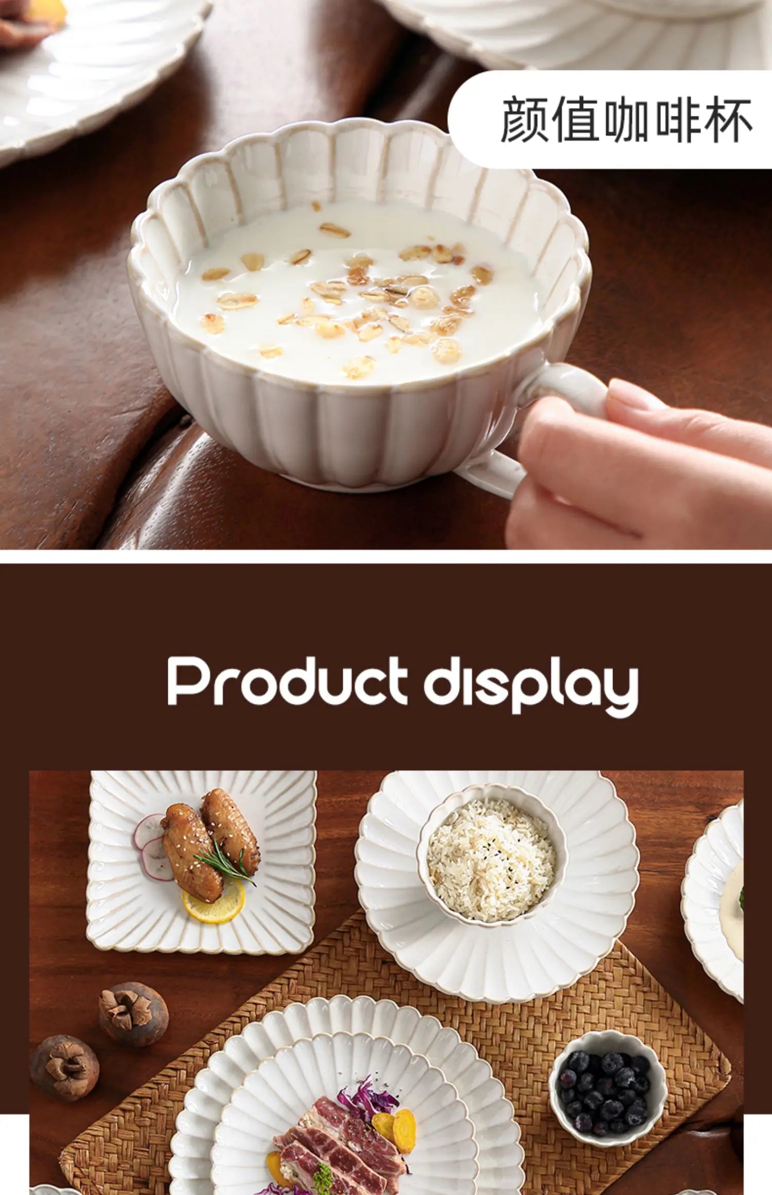 Set aus weißen Keramikschalen für Abendessen und Salate