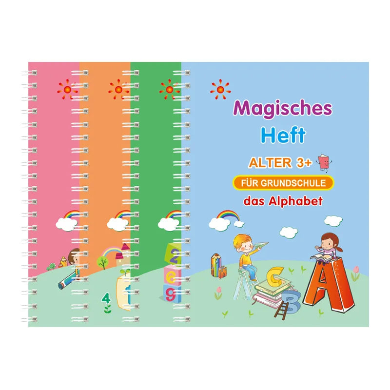 Wiederverwendbares Lernheft für Kinder zum Üben des deutschen Alphabets