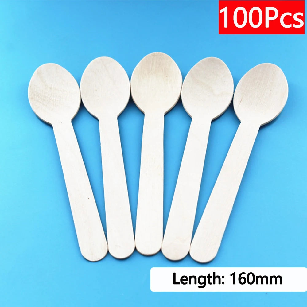 Einweg-Holzbesteck 16 cm 10/150/500 Stück Gabel Löffel Messer Set